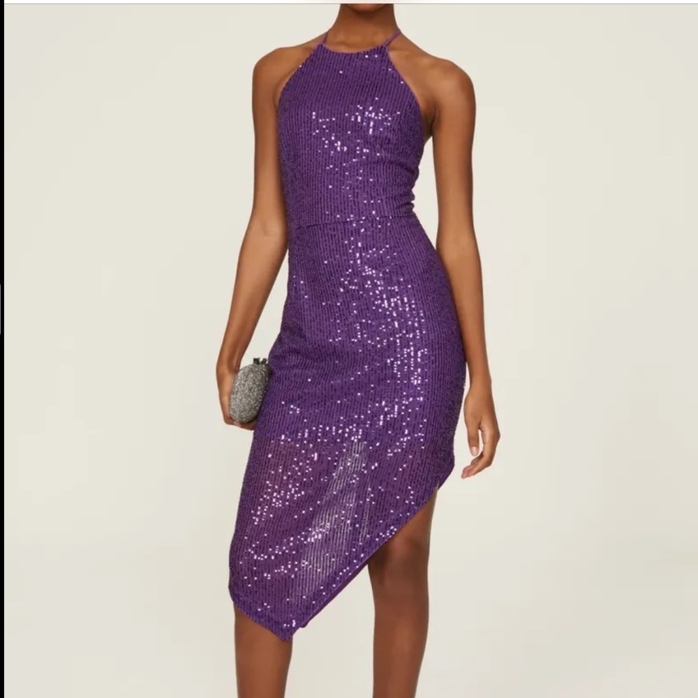Toccin X RTR Purple Sequin Assymetrical Mini Dress